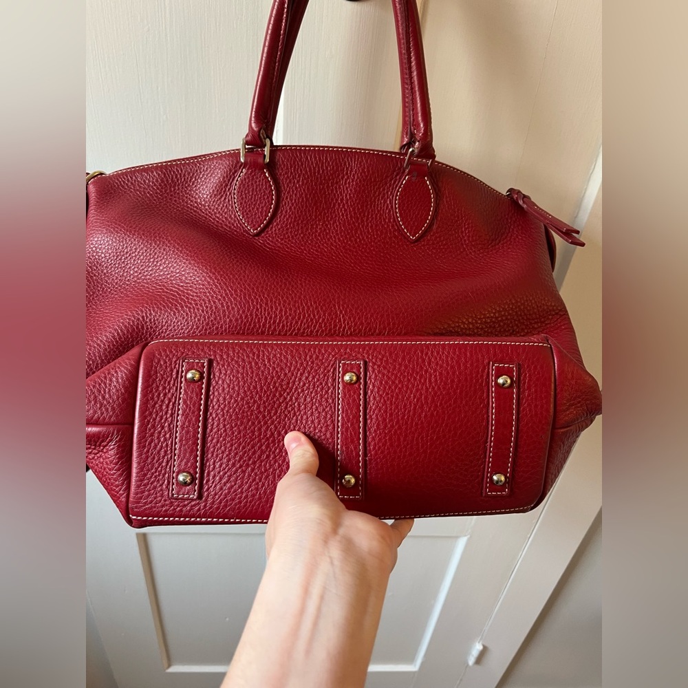 Dooney & Bourke Dillen Double Pocket Satchel Leather Tomato Red Shoulder Strap - Picture 5 of 14